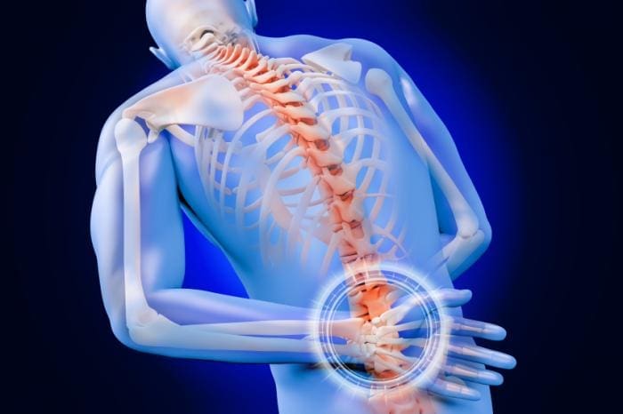 Image of the human body showing the skeletal structure with an emphasis on lumbar herniated disc. | El Paso, TX Chiropractor